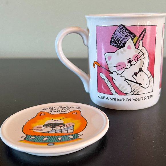 Vintage Hallmark MUG MATES Cat Characters Cup with Lid Coaster ~ 1985 - Picture 3 of 8